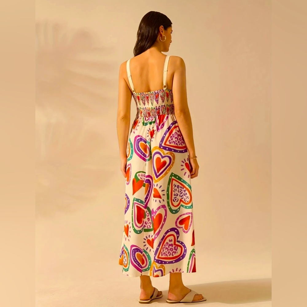 Colorful Heart Print Maxi Dress New Boutique Various Size Available - Picture 3 of 6